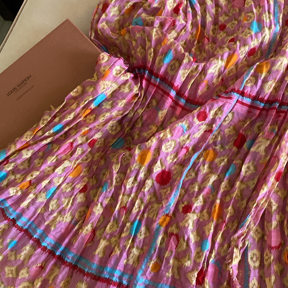 LV multi color pink monogram cotton scarf in excellent condition with box